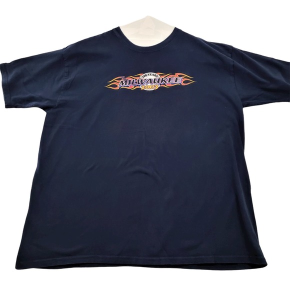Vintage Y2K Milwaukee Shirt Mens XXL Blue Motorcycle Rally Biker 100 Anniversary - Picture 2 of 7